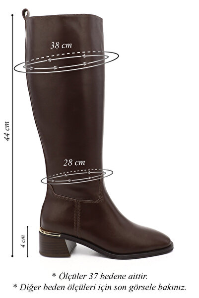 GÖNDERİ(R) Women's Brown Platinum Zippered Thick Heeled Genuine Leather Boots