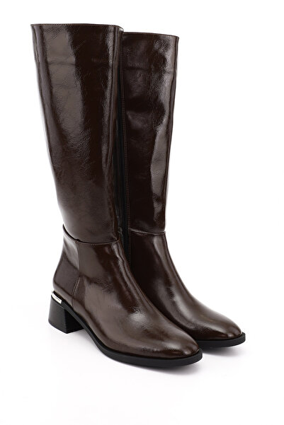 GÖNDERİ(R) Women's Brown Zippered Thick Heeled Boots