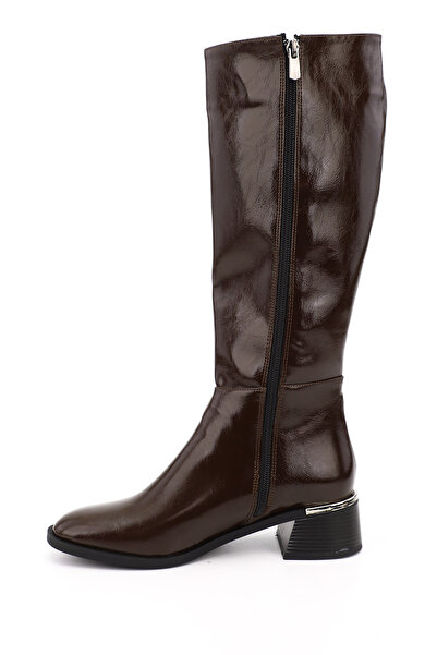 GÖNDERİ(R) Women's Brown Zippered Thick Heeled Boots