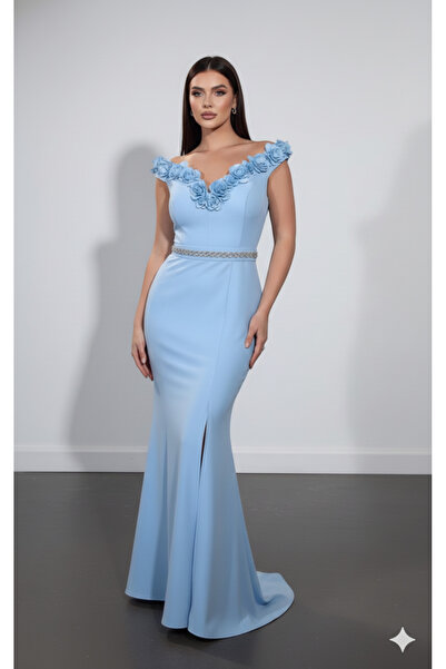 CAREZZA Φόρεμα Fiora με λεπτομέρεια από τριαντάφυλλο στο λαιμό και πέτρινη ζώνη