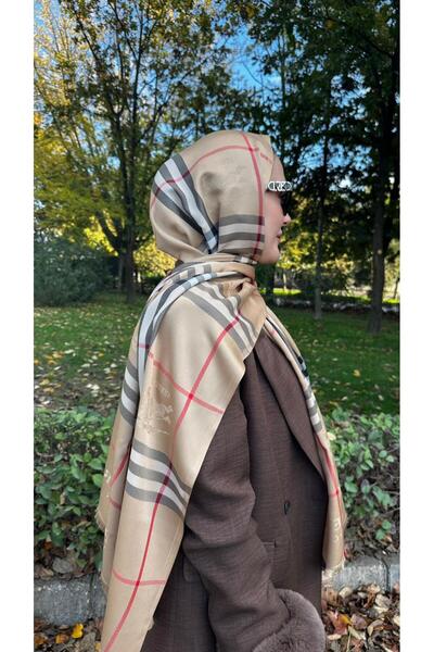 Modechic Collection Exclusıve Kaşmir Bej-Kahve Şal Kalın