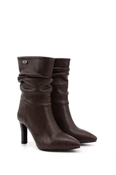 GÖNDERİ(R) Women's Brown Pointed Toe Bellows Thin Heeled Boots