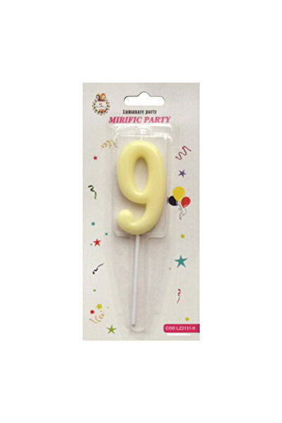 Mirific Party Cake candle, yellow, 7 cm, number 9