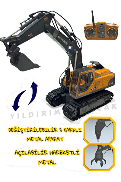 YILDIRIM OYUNCAK Uzaktan Kumandalı Full Fonksiyon Şarjlı Işıklı 360 Derece Dönen Metal Kepçe Model Kazıcı İnşaat Araç