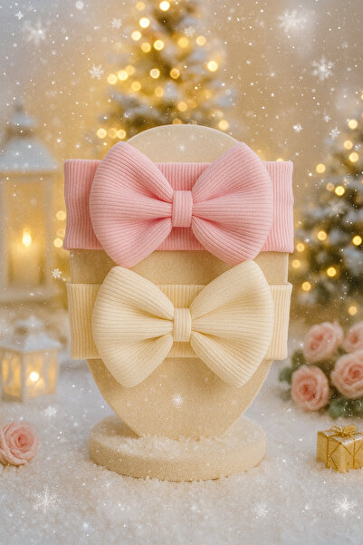 Pico Baby Kız Bebek & Çocuk Fiyonklu Bandana 2'li Set (Pembe/Krem)