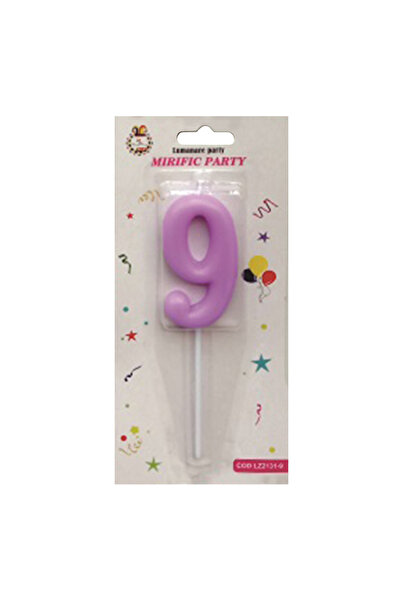Mirific Party Cake candle, purple, 7 cm, number 9