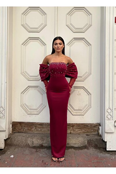 Modafeminen Гъвкава скаба от плат без презрамки с плаващи ръкави, камъни и тю...