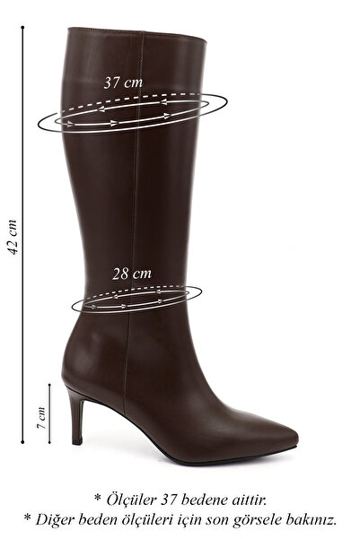 GÖNDERİ(R) Women's Brown Platinum Zippered Thin Heeled Genuine Leather Boots