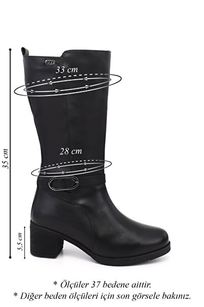 GÖNDERİ(R) Women's Black Thick Heeled Genuine Leather Boots