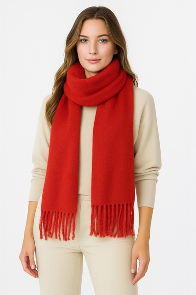 CapZone Women's Soft Tassel Scarf |   Thick Winter Soft Shawl Red