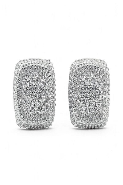 DEMOKAN Women's Earrings Line Serrated Bezel Zircon Stone 2cm Earrings
