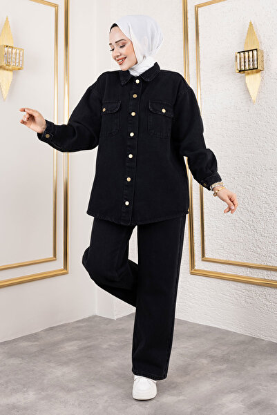 Tesettür Dünyası Μαύρο Τζιν Σετ - TSD 250101