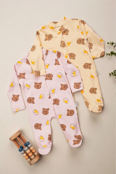 ENİA BABY Kız Bebek 2 Adet %100 Pamuklu Patikli Tulum Seti