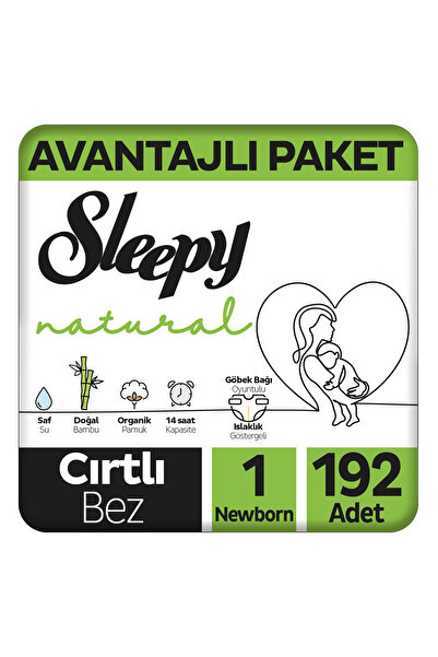 Sleepy Natural Avantajlı Paket Bebek Bezi 1 Numara Newborn 192 Adet