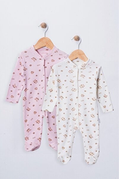 ENİA BABY Kız Bebek 2 Adet %100 Pamuklu Patikli Tulum Seti