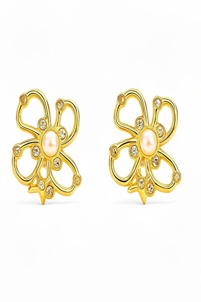 DEMOKAN Pearl Tiny Zircon Stone Women's Flower Earrings