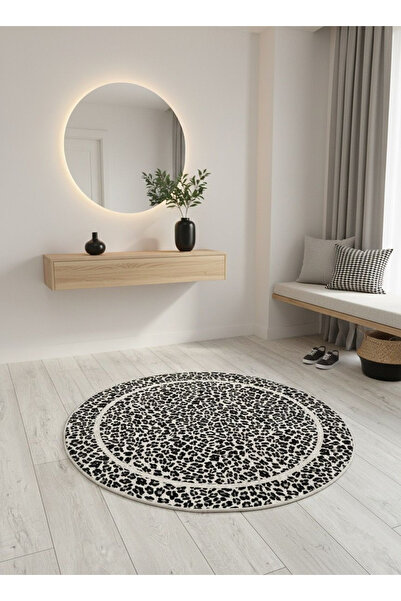 Brillant Leopar Desenli Yuvarlak Lateks Deri Halı