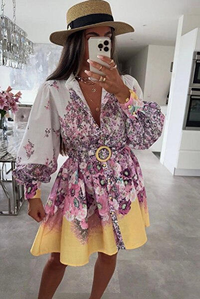 Buklemoda Zimmerman Pattern Judge Collar Dress Imported Atlas Fabric