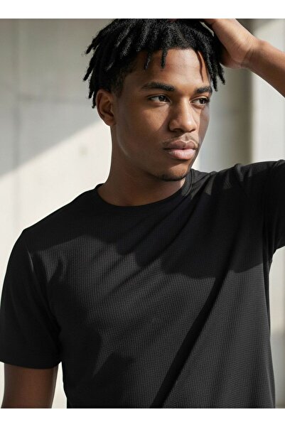 CLAW UP WORK TEE MICRO INTERLOCK |   BLACK GRID (Tricou negru cu textură moal...