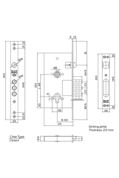 KALE Lock 252R Sn Monoblock Steel Door Lock