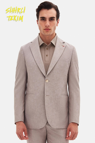 D'S Damat بدلة Ds Damat Slim Fit باللون البيج المطبوعة