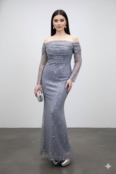 CAREZZA Lumos - Karmen Yaka Yoğun Payetli Abiye