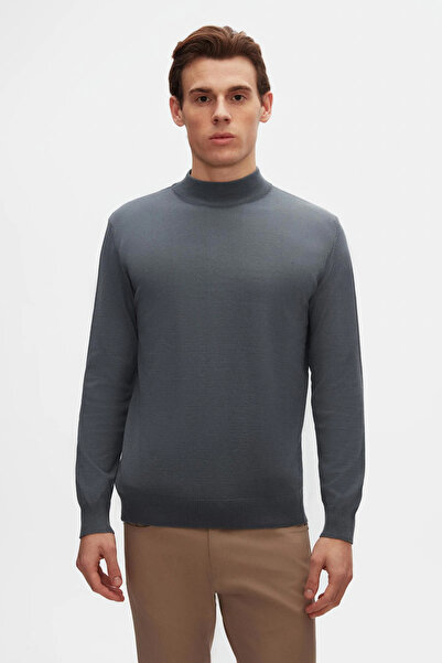 D'S Damat Ds Groom Regular Fit Ocean Blue Cotton Blended Half Fisherman Knitwear Sweater