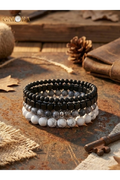GALORA مجموعة أساور رجالية من الأحجار الطبيعية مكونة من 4 قطع - أوبسيديان، حج...