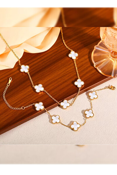 PURE BERRY SET BEYAZ GOLD ÇELİK KOLYE