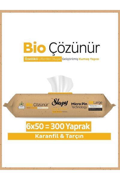 Sleepy Bio Çözünür Yüzey Temizlik Havlusu&mendili Karanfil&tarçın 6x50 (300 Y...