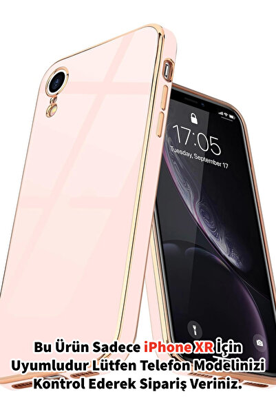 Merwish iPhone Xr Uyumlu Lazer Kesim Gold Çerçeve Pembe Kapak Kılıf