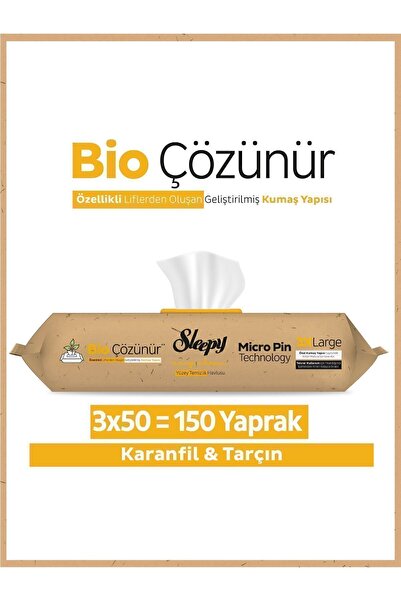 Sleepy Bio Çözünür Yüzey Temizlik Havlusu&mendili Karanfil&tarçın 3x50 (150 Y...