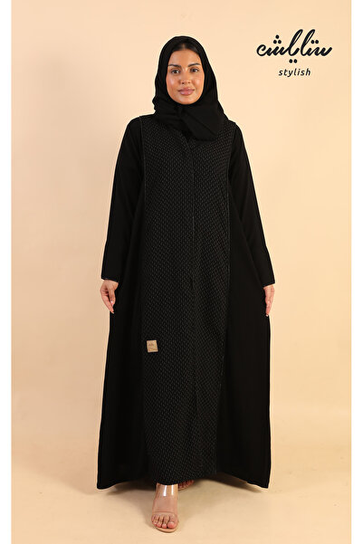 Stylish عباية لف مزينة بتدخيلات قماش مشجر