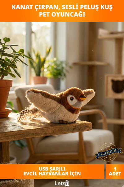 Letsii Şarjlı Peluş Uçan Kuş Oyuncak Kediler İçin Eğlenceli Av Aracı