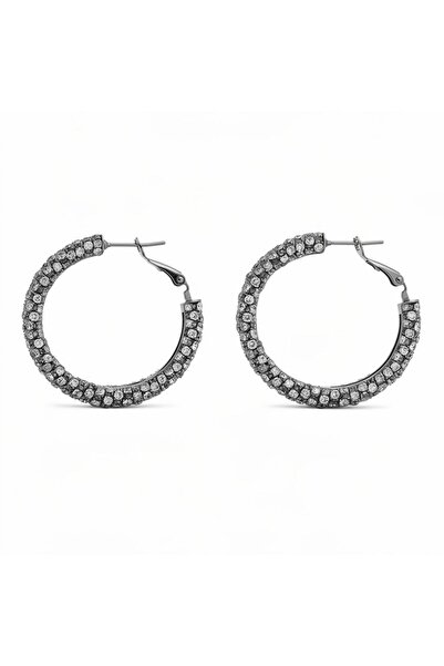 DEMOKAN Women's Special Series Non-Tarnish Full Zircon Stone Serrated Hoop Earrings 3.5cm