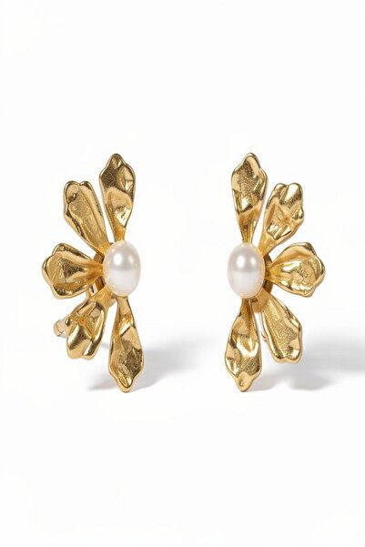 DEMOKAN أقراط نسائية نصف خمس أوراق زهرة لؤلؤة برعم 4 سم