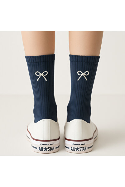 AYDK Бродирани чорапи с панделка, детайлни ребристи памучни чорапи до глезена...