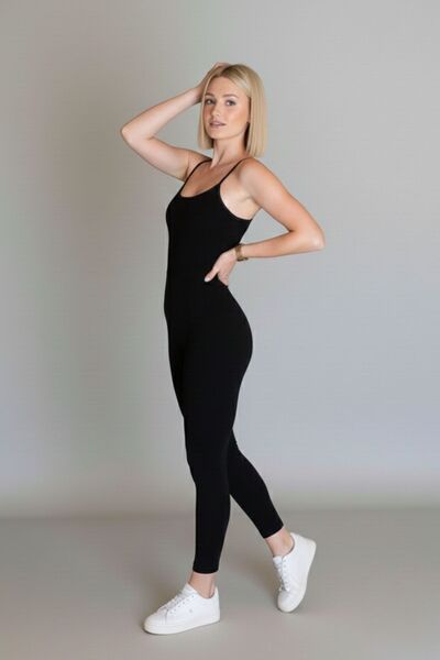 moddosa fashion Women's Shaping Stretch Fabric Spaghetti Strap Slim-Leg Long Jumpsuit Sportswear