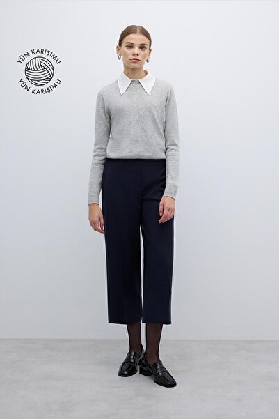 Roman Yün Karışımlı Düz Paça Pantolon Lacivert K2612004_015