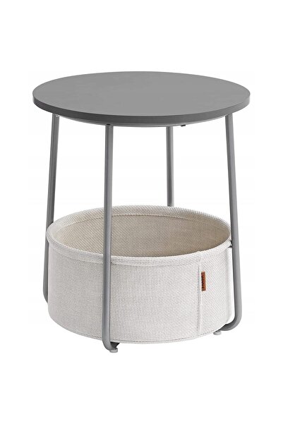 Mercaton Round table with storage basket, chipboard, steel base, gray and whi...