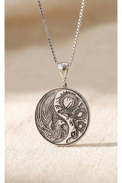 sevy jewelry Yin Yang Anka ve Ejderha 925 ayar Gümüş Kolye, dragon japon