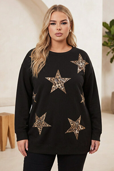Stil Diva Plus Size Long Sleeve Crew Neck Sequin Embroidered Sweatshirt 303833