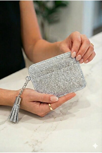 PurpleART Γυναικεία Μίνι θήκη για κάρτες με γκλίτερ και φούντες 8x10cm