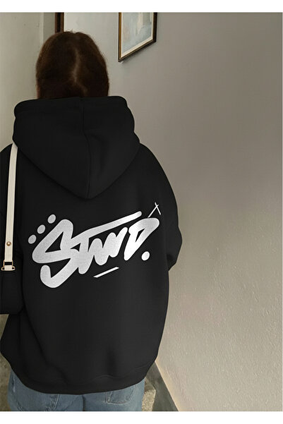 LAYORA سترة صيفية مطبوع قصة فضفاضة بغطاء رأس للجنسين مع جيب كنغر ملابس الشارع