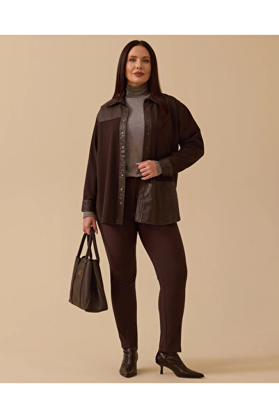 Gala-Xi Plus Size Faux Leather Detailed Shirt