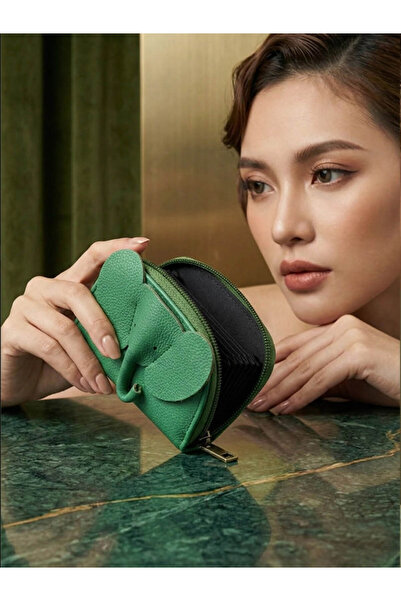 yedideri حامل بطاقات من الجلد الحقيقي على شكل فيل - محفظة أكورديون رمز للثراء...