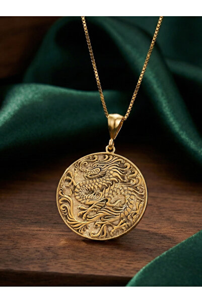 sevy jewelry Ejderha 925 Ayar Gümüş Kolye, Dragon Kolye , Gold