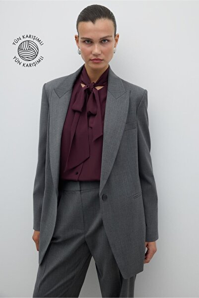 Roman Fleto Cepli Tek Düğmeli Yün Ceket Gri K2616016_004