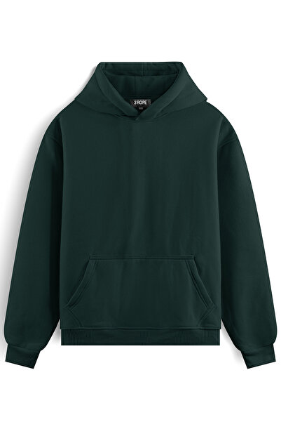 3 ROPE سويت شيرت قطني بغطاء للرأس من الصوف باللون الأخضر للجنسين