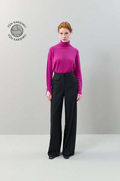 Roman Düz Paça Yün Pantolon Siyah K2512053_001